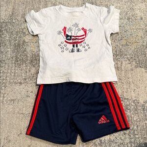 Adidas Kids White Tee and Navy Shorts with Red Accents